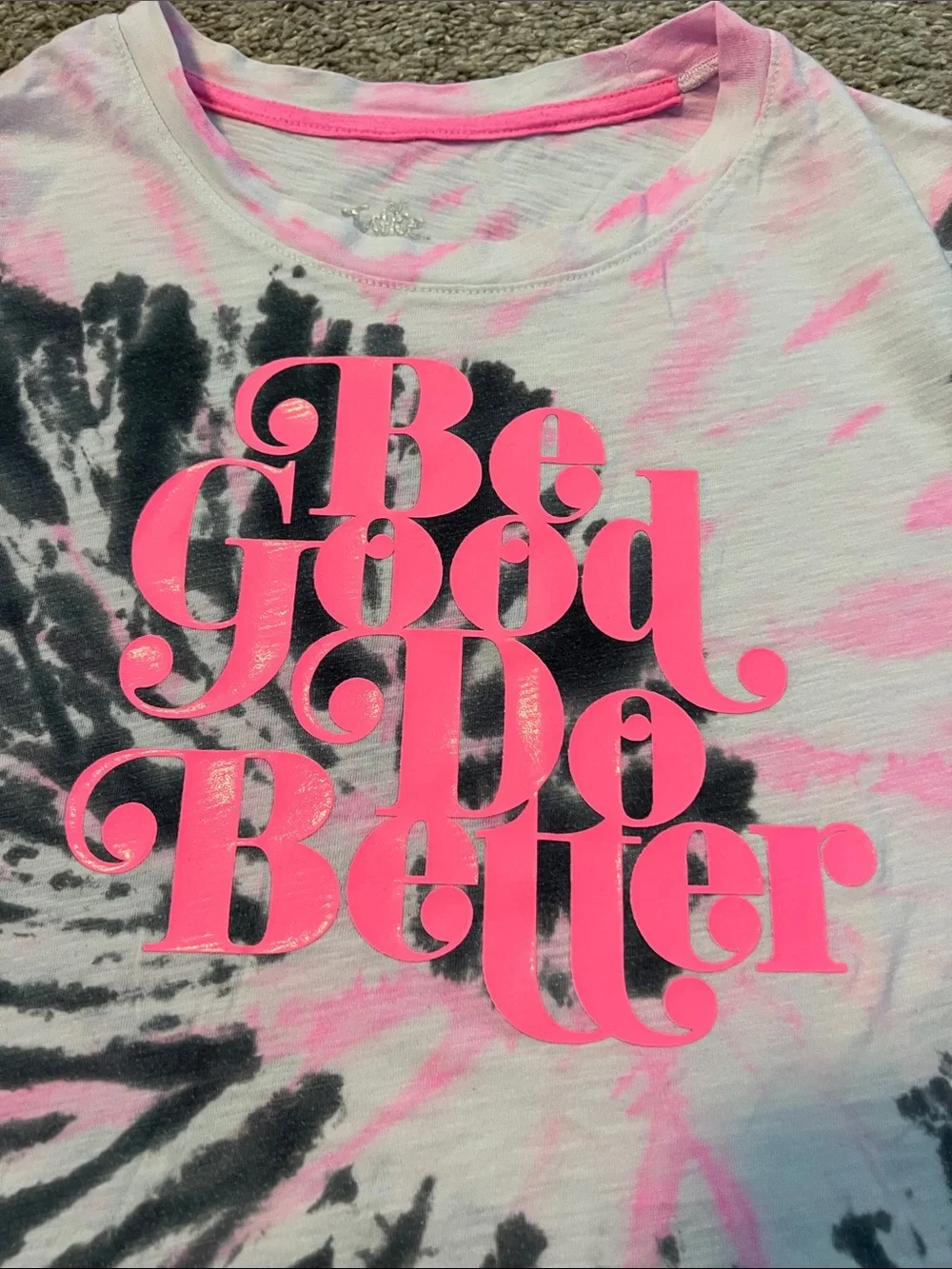 Justice Pink & Black Tie-Dye Tee with Positive Slogan